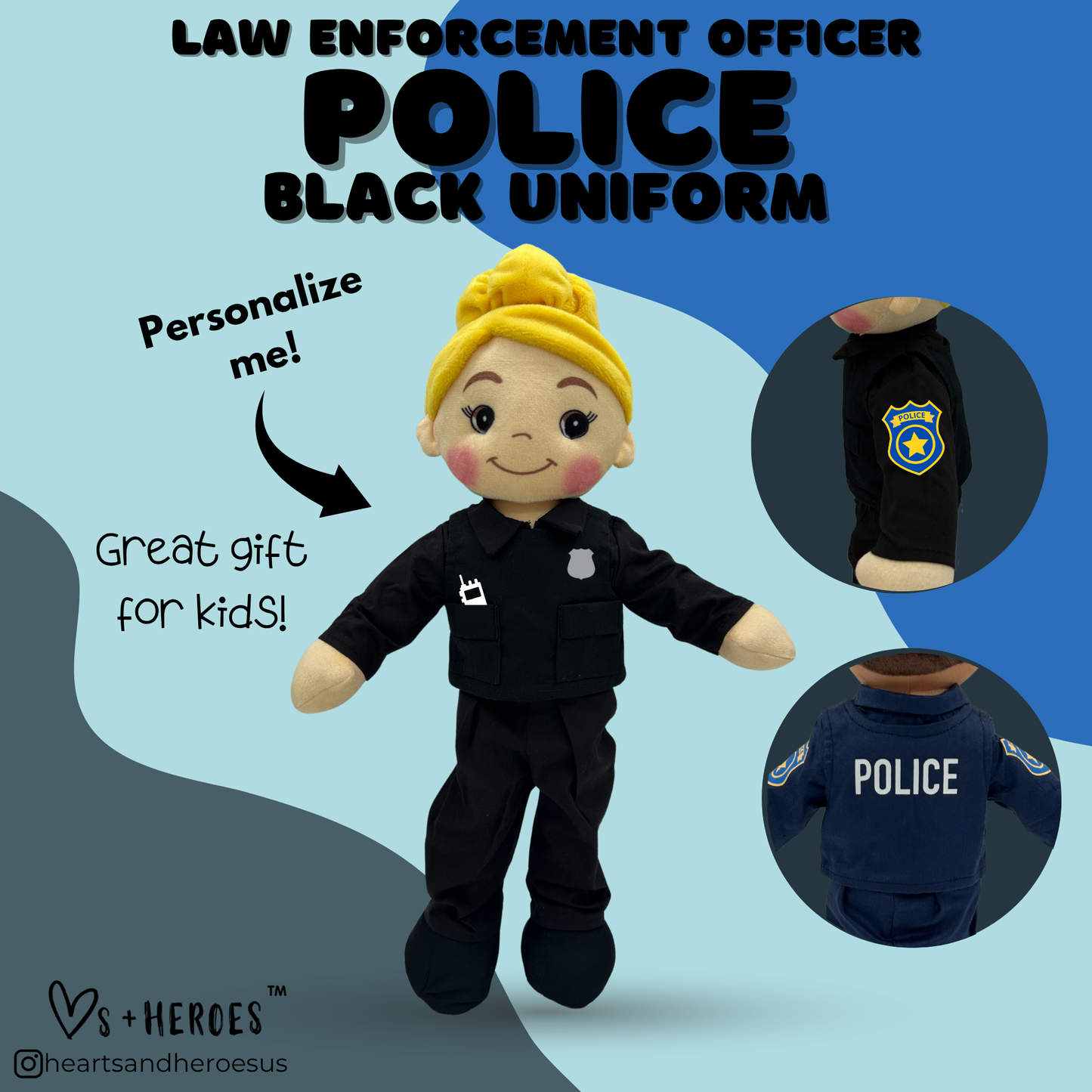 Police Officer Doll (Black Uniform) Law Enforcement Officer