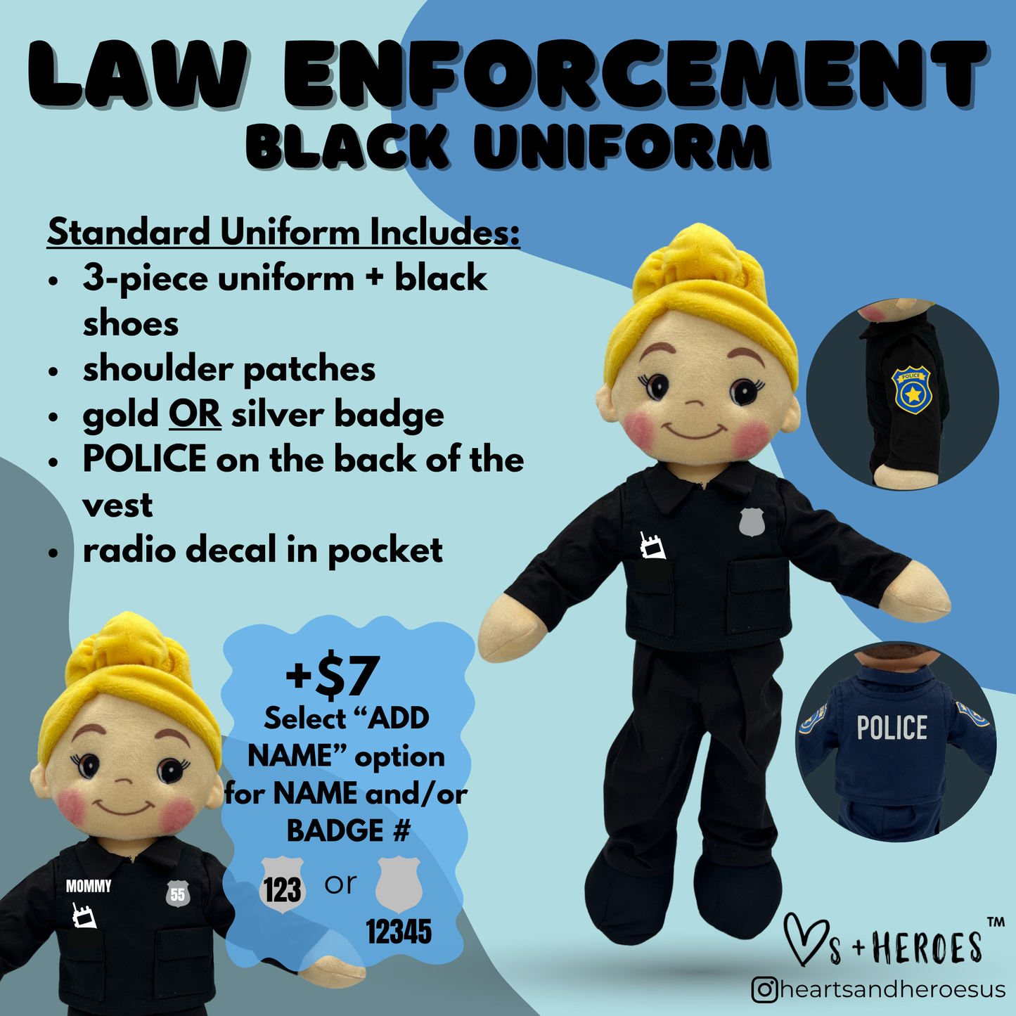 Police Officer Doll (Black Uniform) Law Enforcement Officer